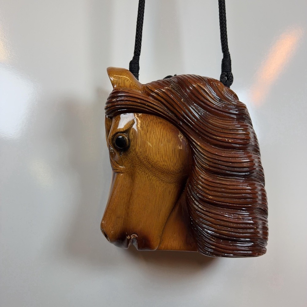 Timmy Woods Crossbody Bag Womens Small Brown Wood Horse Head Carved Western